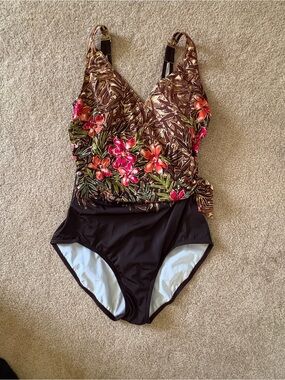 Floral Print One-Piece Woman’s Swim Suit - florals with browns